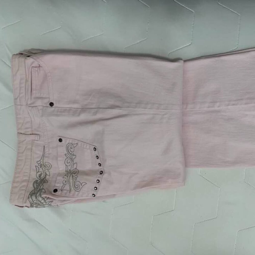 Blush - pale pink, embroidered Size 14 low rise and flare leg jeans- Size 14